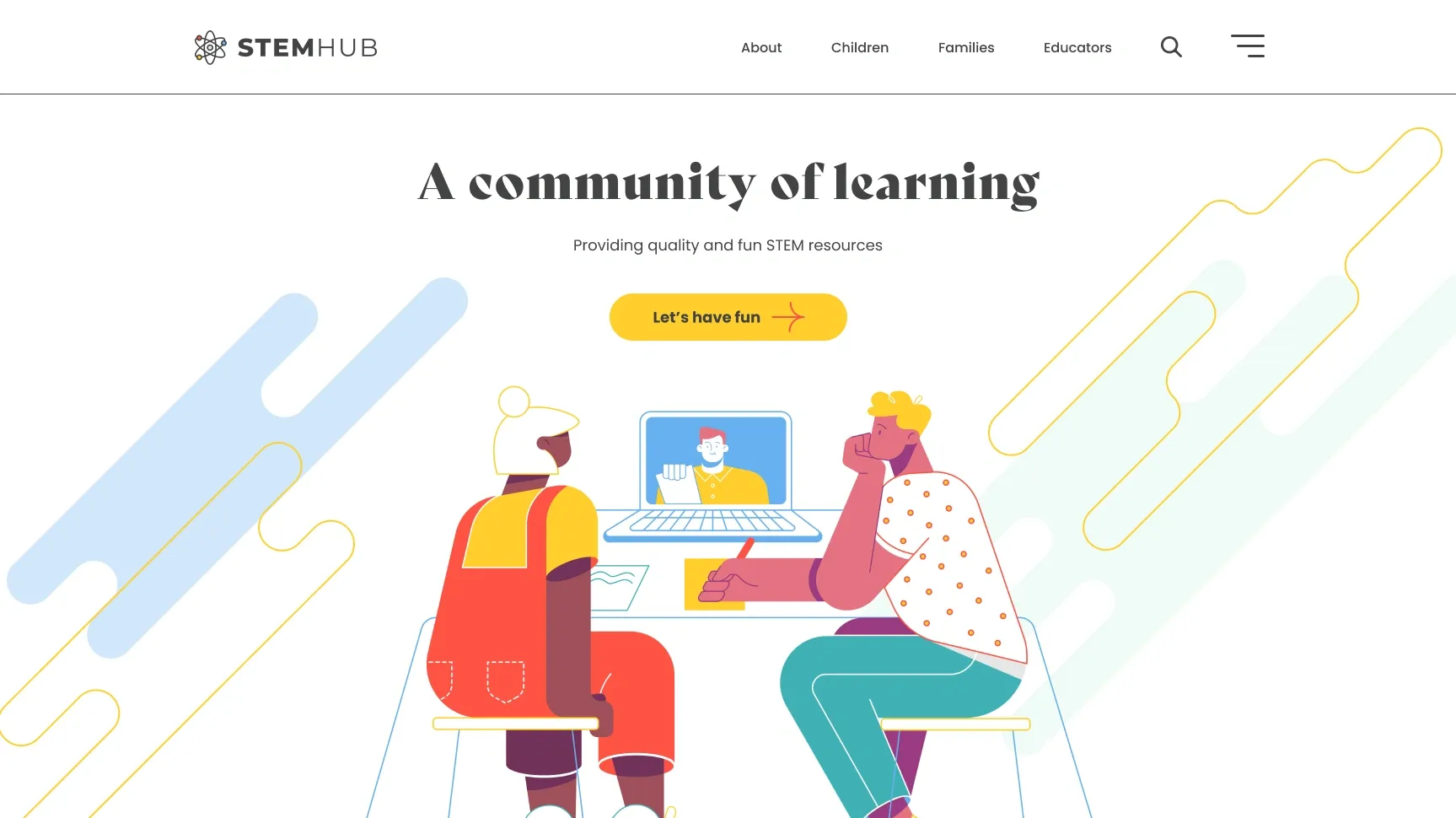 A screenshot of the homepage design for the STEM Hub concept.