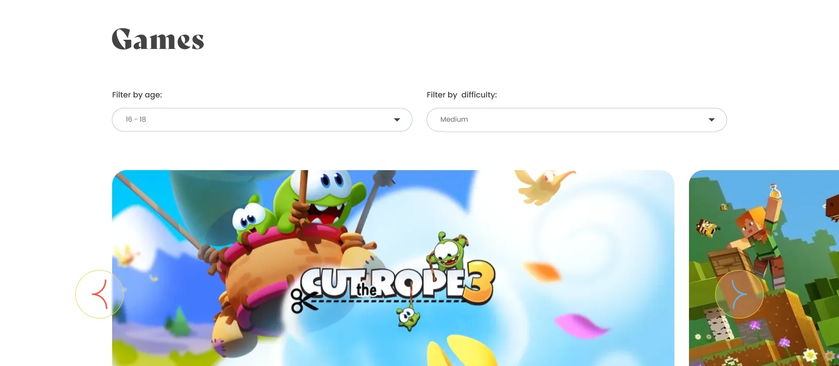 Wide image of STEM Hub games section